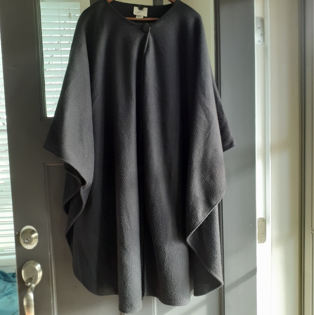 Vintage Black Poncho Shawl Wrap Cape One Size